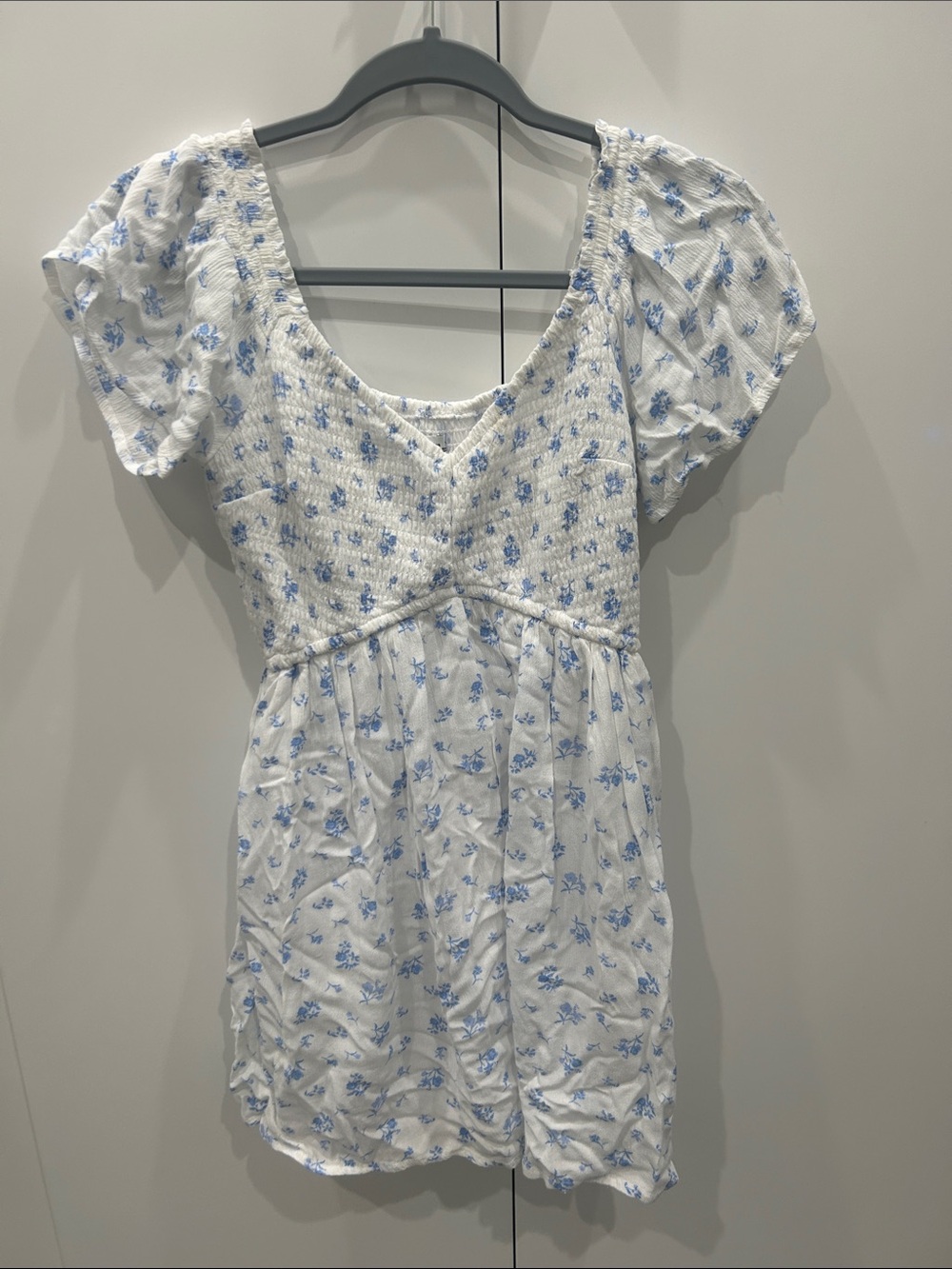 Hollister White Mini Dress with Blue Floral Print